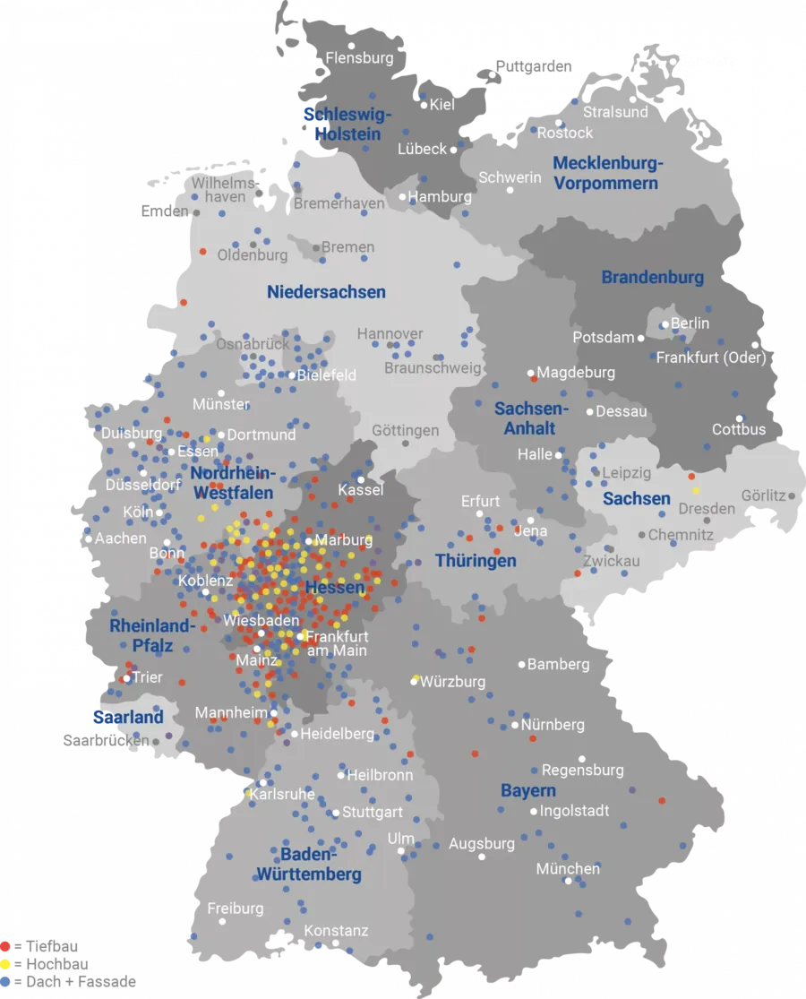 Karte des Liefergebiets von BIEBER + MARBURG in Deutschland